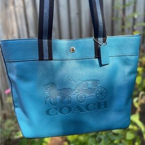 Coach Sporty Leather Jes Large Blue Tote w/ Horse and Carriage